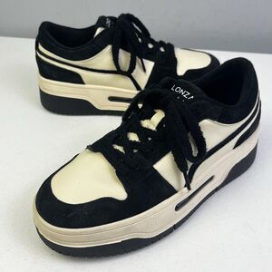Lonza Agape Sneakers Womens Size 10.5 EU 41 Beige Black Leather Suede Shoe